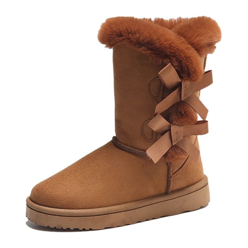 Women's Warm Suede Winter Boots with Platform Sole & Butterfly.-Nilah Store