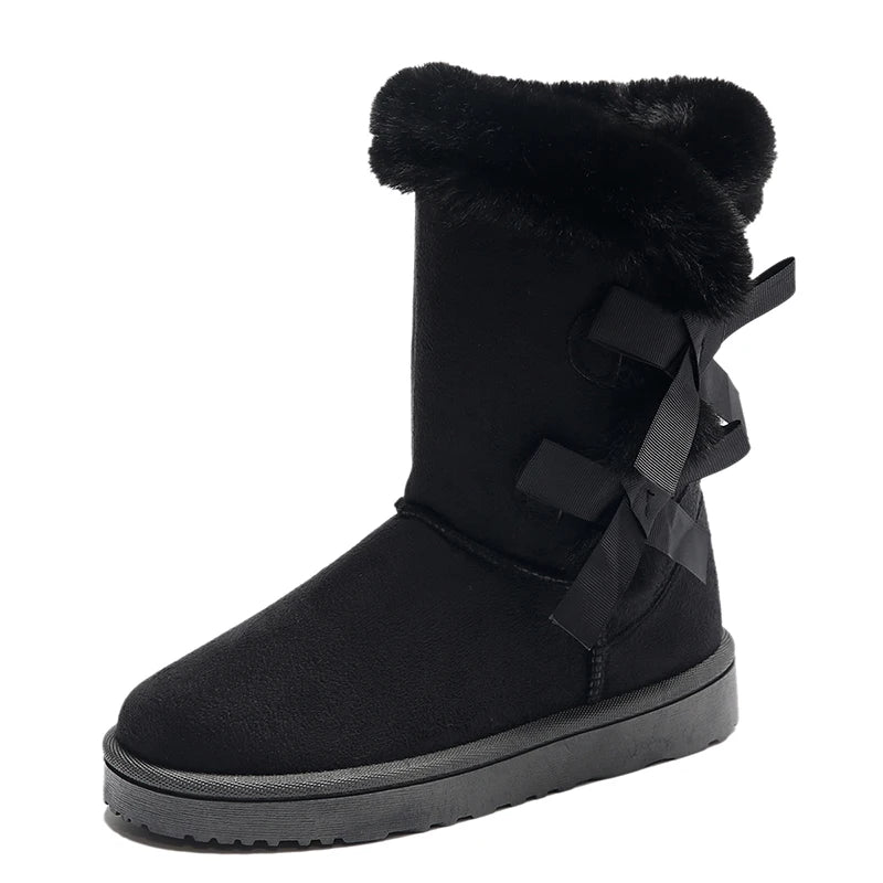 Women's Warm Suede Winter Boots with Platform Sole & Butterfly.-Nilah Store