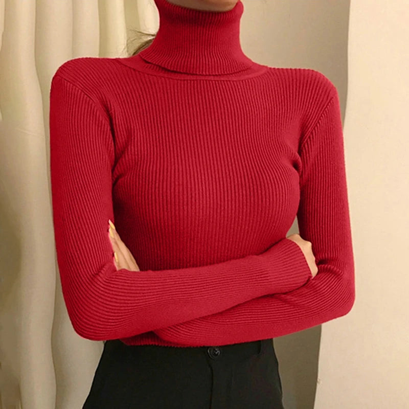 Elegant Korean Slim-Fit Turtleneck Sweater – Harajuku Style Knit Pullover.