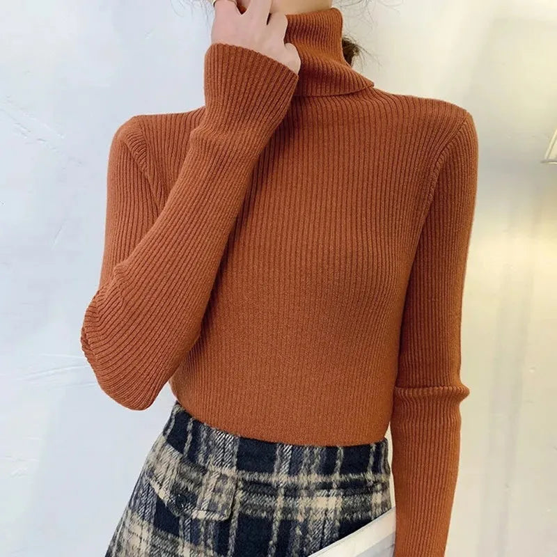 Elegant Korean Slim-Fit Turtleneck Sweater – Harajuku Style Knit Pullover.