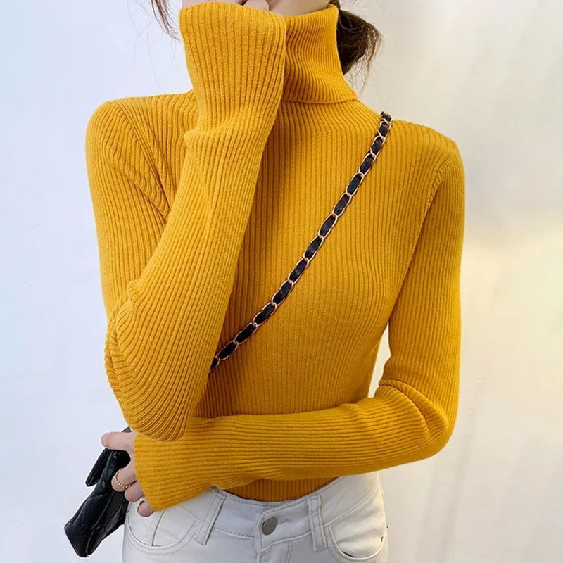 Elegant Korean Slim-Fit Turtleneck Sweater – Harajuku Style Knit Pullover.