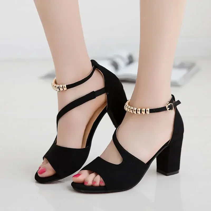 2024 Summer Beaded High Heel Roman Sandals.-Nilah Store