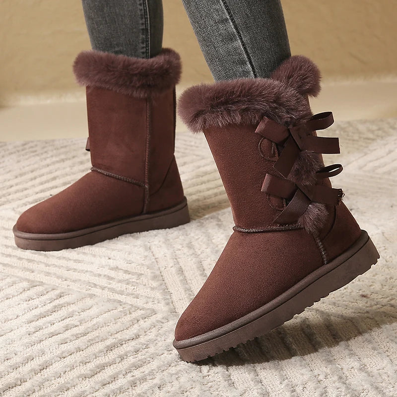 Women's Warm Suede Winter Boots with Platform Sole & Butterfly.-Nilah Store