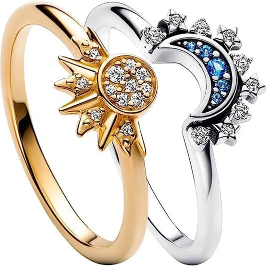 Elegant Moon and Sun Ring Set.-Nilah Store