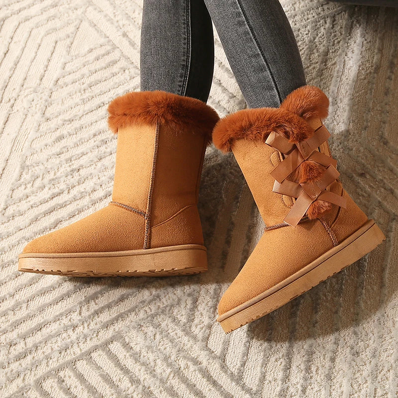 Women's Warm Suede Winter Boots with Platform Sole & Butterfly.-Nilah Store