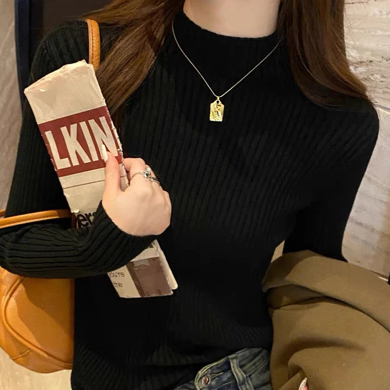 Elegant Korean Slim-Fit Turtleneck Sweater – Harajuku Style Knit Pullover.