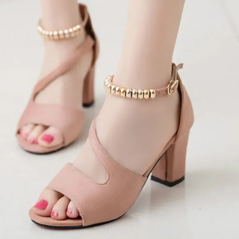 2024 Summer Beaded High Heel Roman Sandals.-Nilah Store