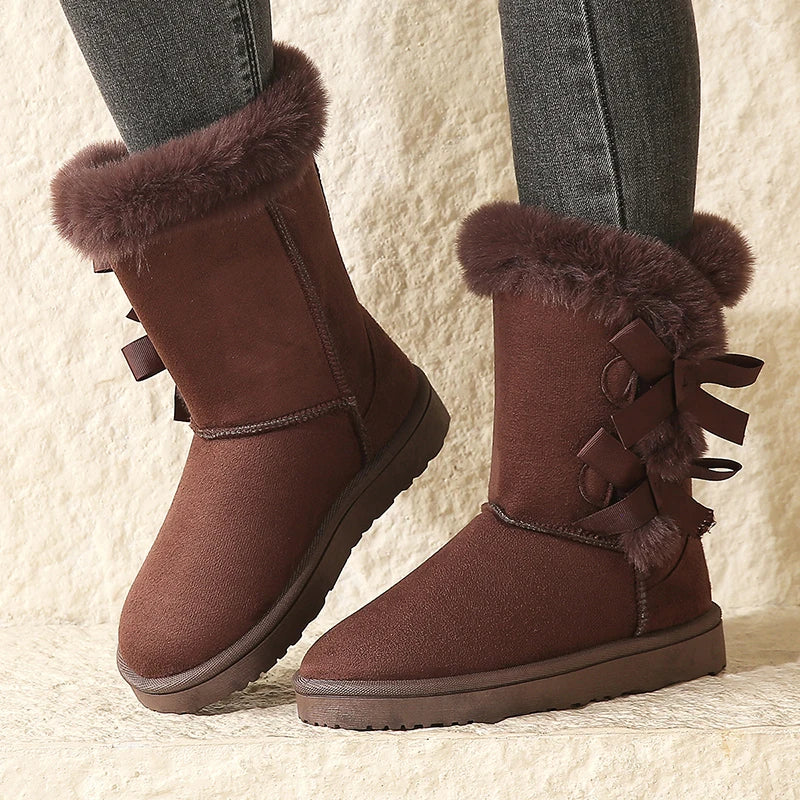 Women's Warm Suede Winter Boots with Platform Sole & Butterfly.-Nilah Store