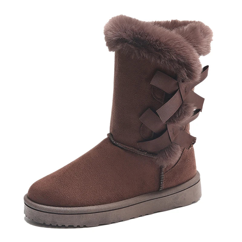 Women's Warm Suede Winter Boots with Platform Sole & Butterfly.-Nilah Store