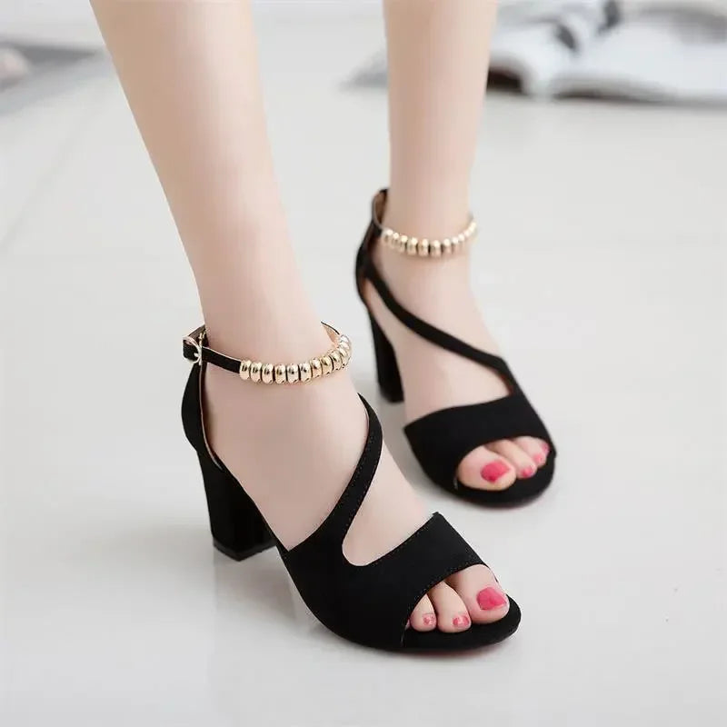 2024 Summer Beaded High Heel Roman Sandals.-Nilah Store