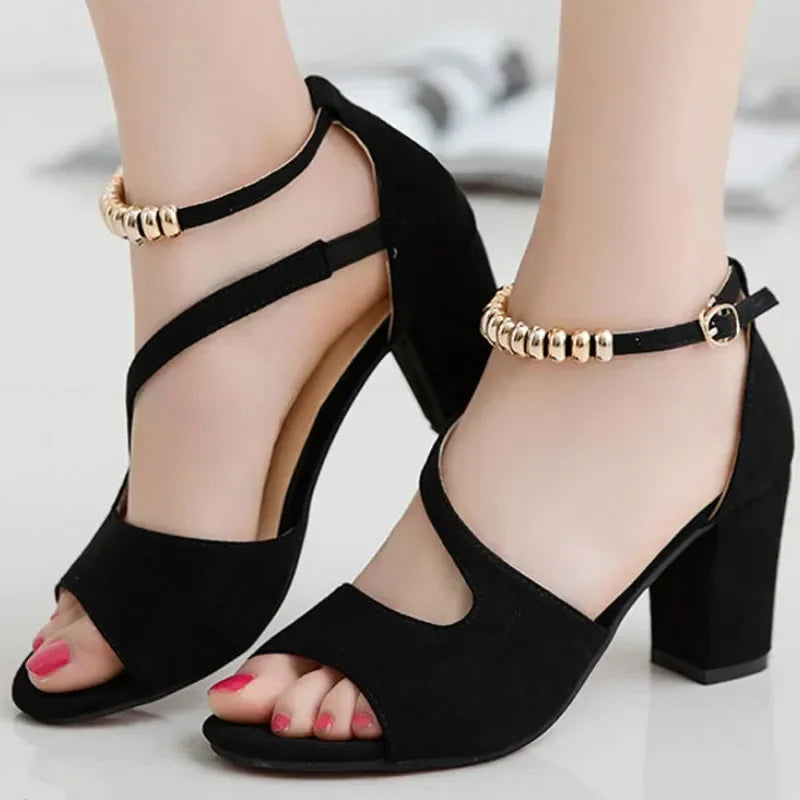 2024 Summer Beaded High Heel Roman Sandals.-Nilah Store