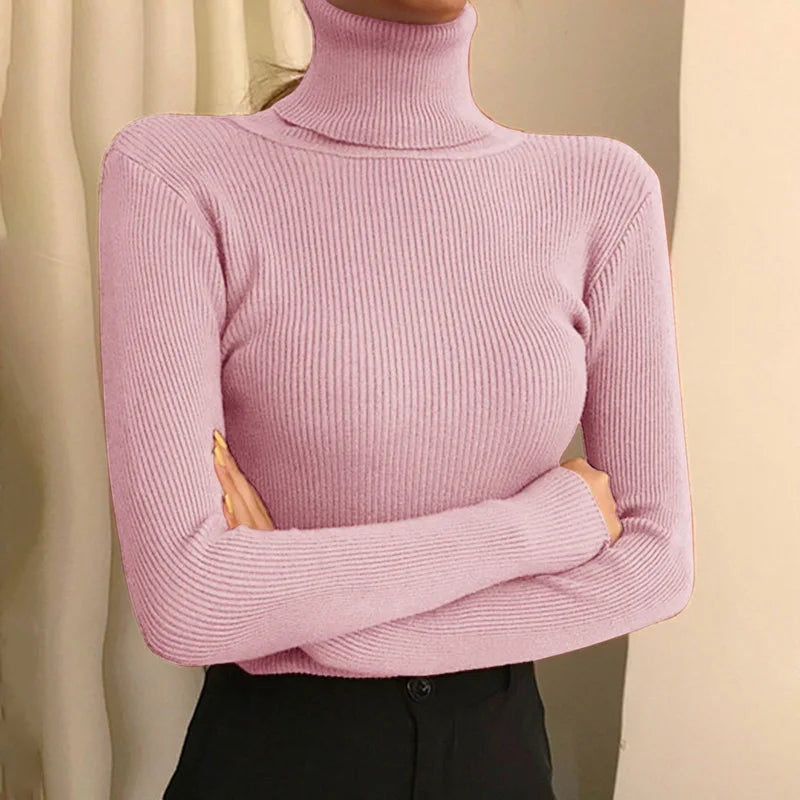 Elegant Korean Slim-Fit Turtleneck Sweater – Harajuku Style Knit Pullover.