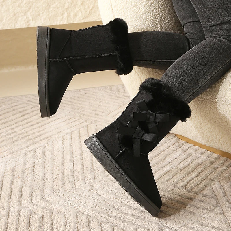 Women's Warm Suede Winter Boots with Platform Sole & Butterfly.-Nilah Store