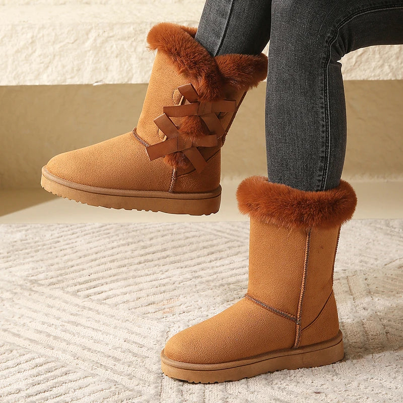 Women's Warm Suede Winter Boots with Platform Sole & Butterfly.-Nilah Store