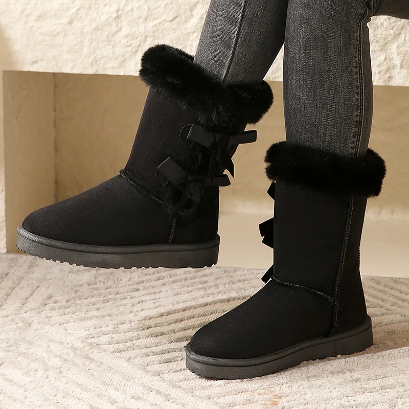 Women's Warm Suede Winter Boots with Platform Sole & Butterfly.-Nilah Store