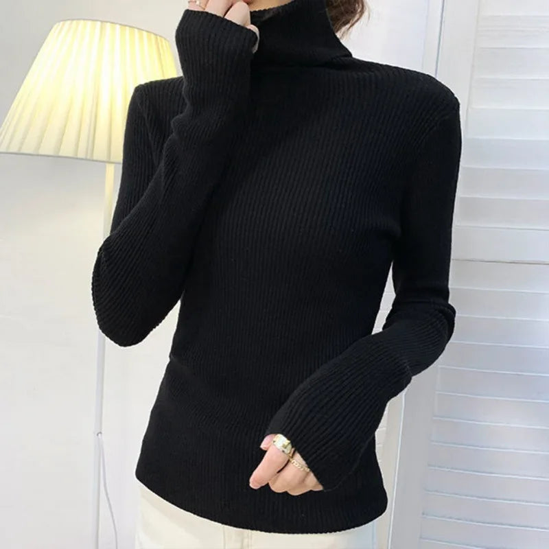 Elegant Korean Slim-Fit Turtleneck Sweater – Harajuku Style Knit Pullover.